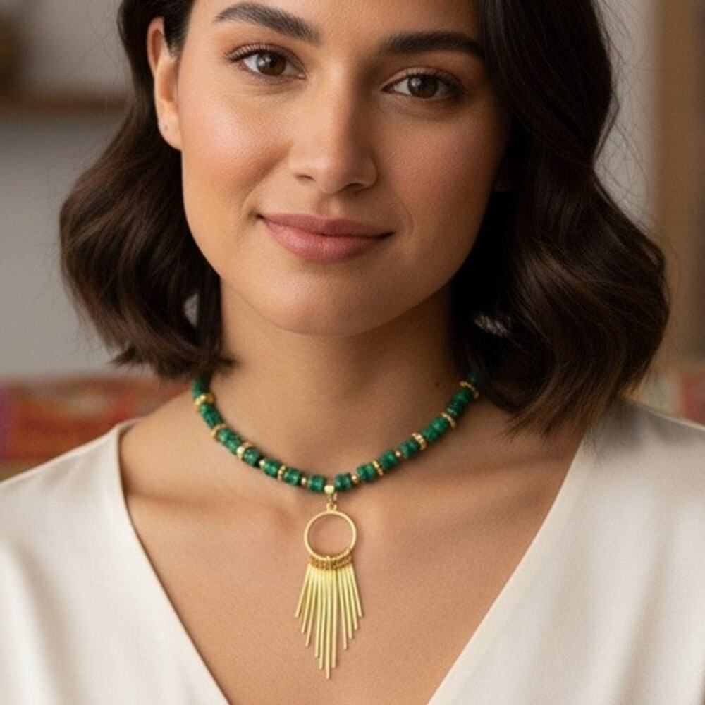 Handmade Green and Gold Sunday
Beaded Choker Necklace